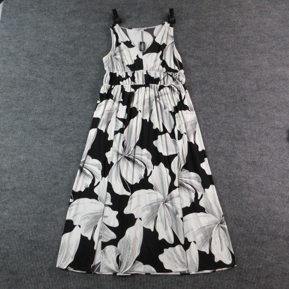 WHBM OUTLET Dress Womens XL Black Empire Waist Maxi Tank Strappy Floral NWT